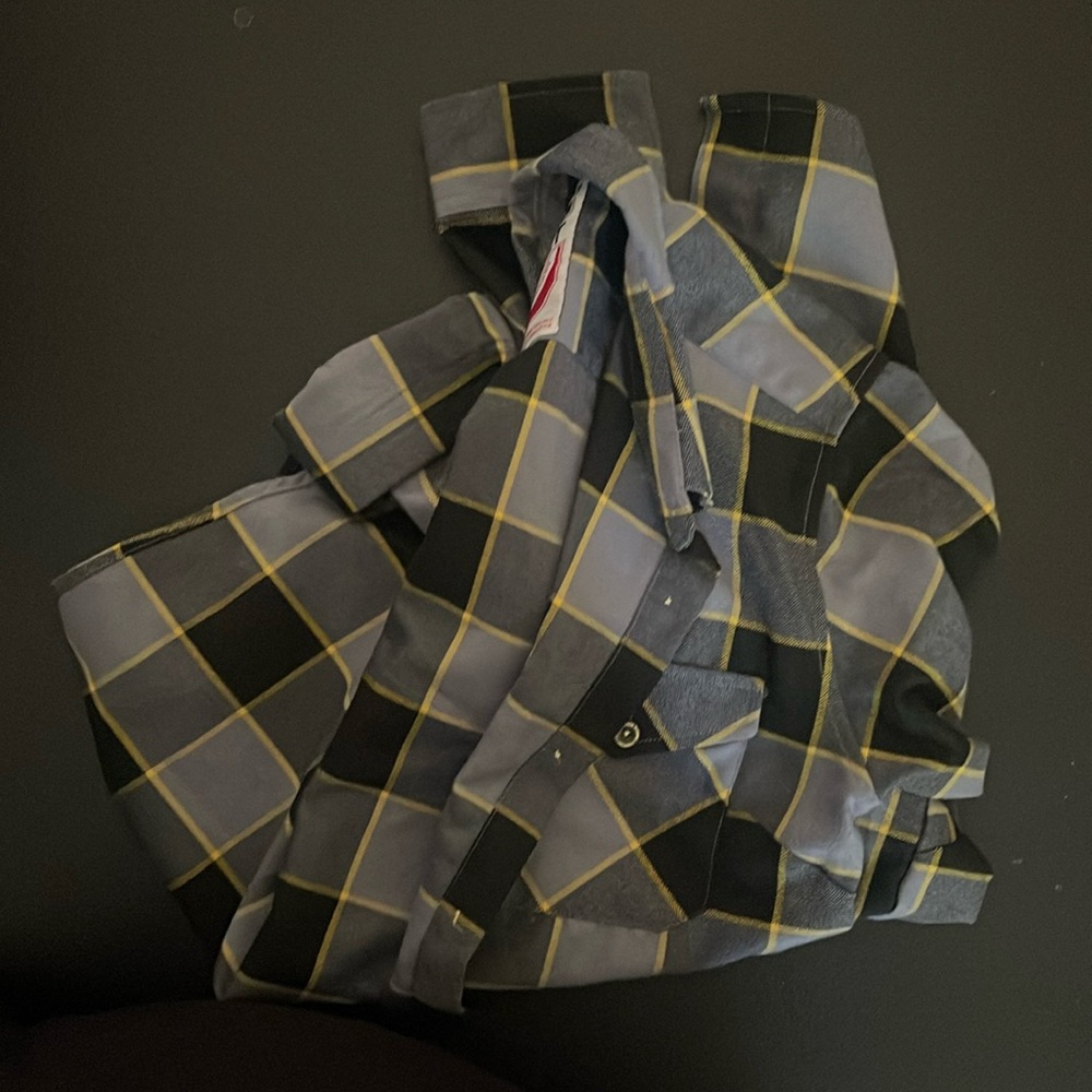 Dixxon Flannel Company The Bolt Gray Black Yellow Plaid Women’s Button Up Shirt - Picture 4 of 6
